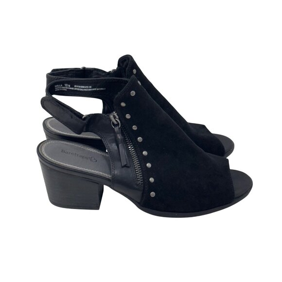 Baretraps Womens Black Open-Toe Slingback Sandals SZ 10 Stud Accent Side Zippers - Picture 10 of 13